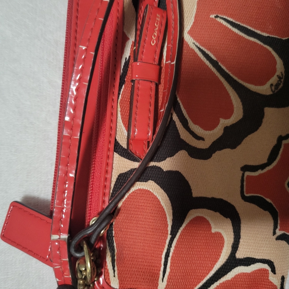 Coach Red And Orange Floral Wristlet - Picture 8 of 8
